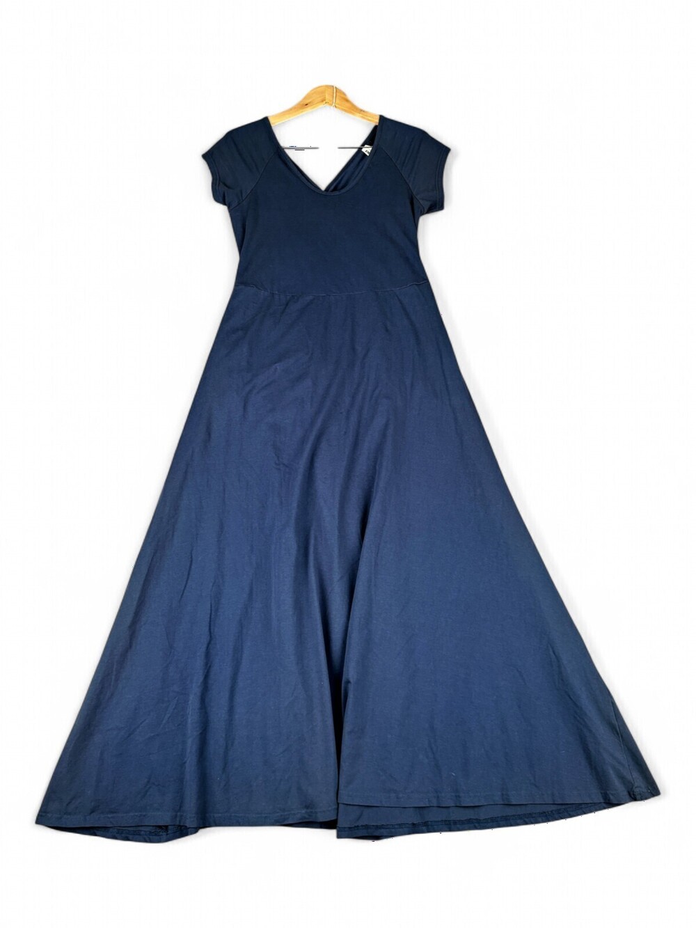 Pact Navy Blue V-Neck Backless Organic Cotton Maxi Dress XL Short Sleeve